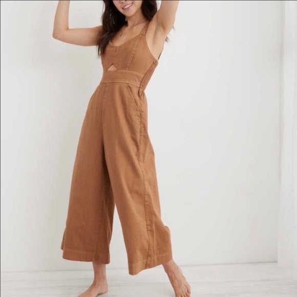 aerie Pants - Aerie Black Chambray Ruched Jumpsuit